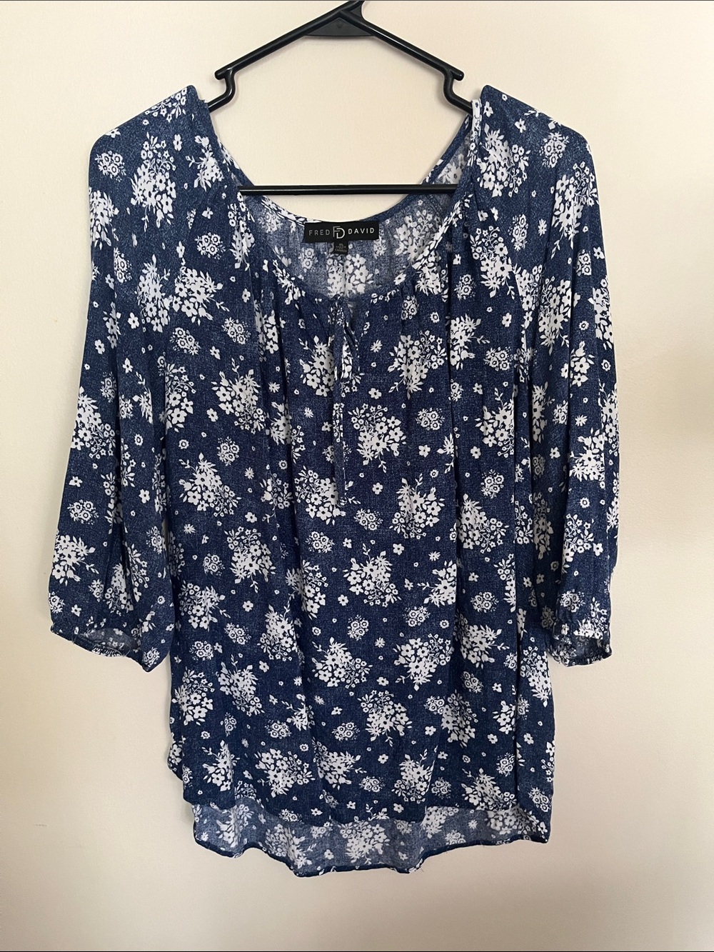 Fred David Navy and White Floral Tie-Neck Tunic